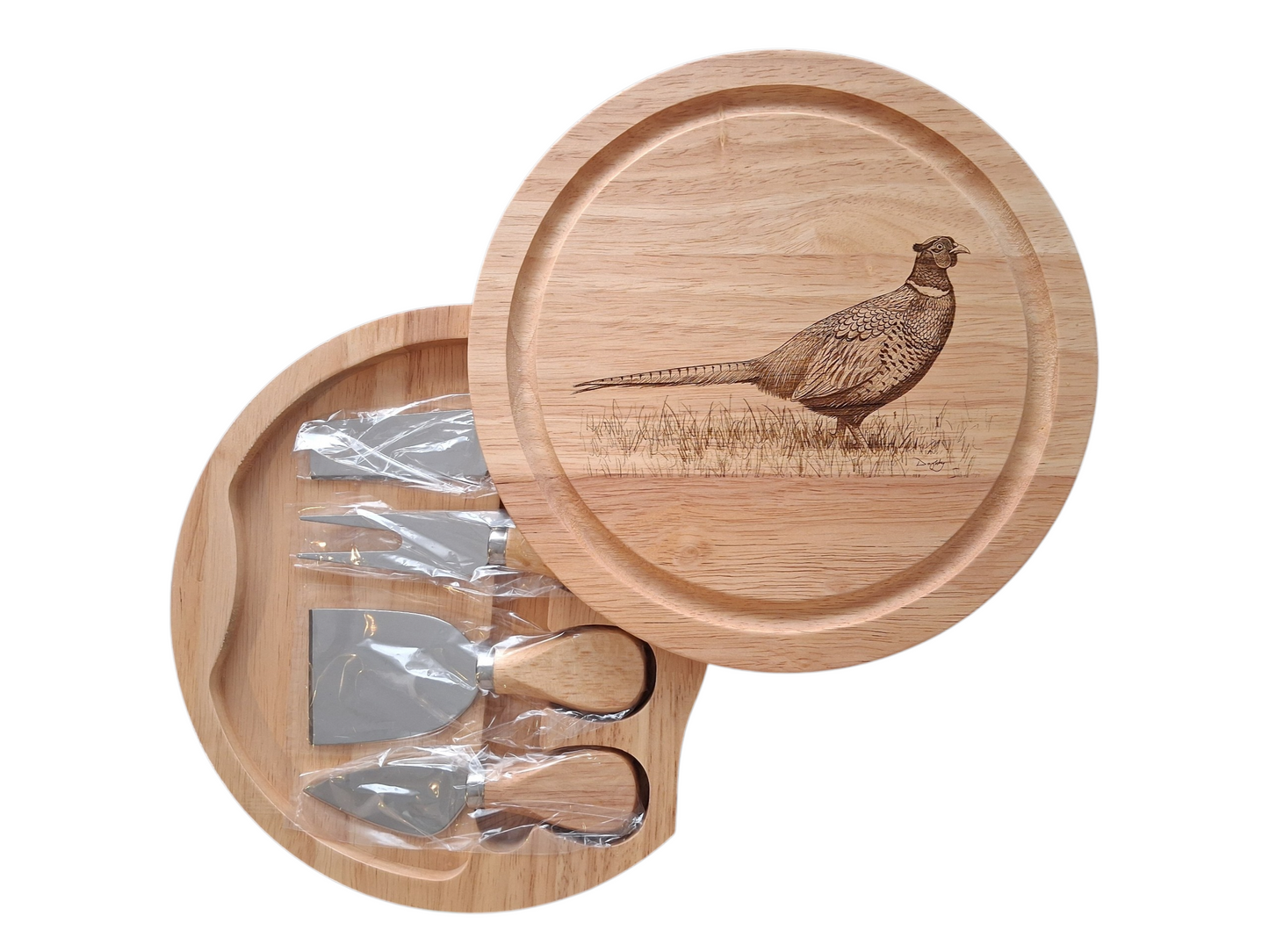 Pheasant Design Cheese Board Set with Tools Open 