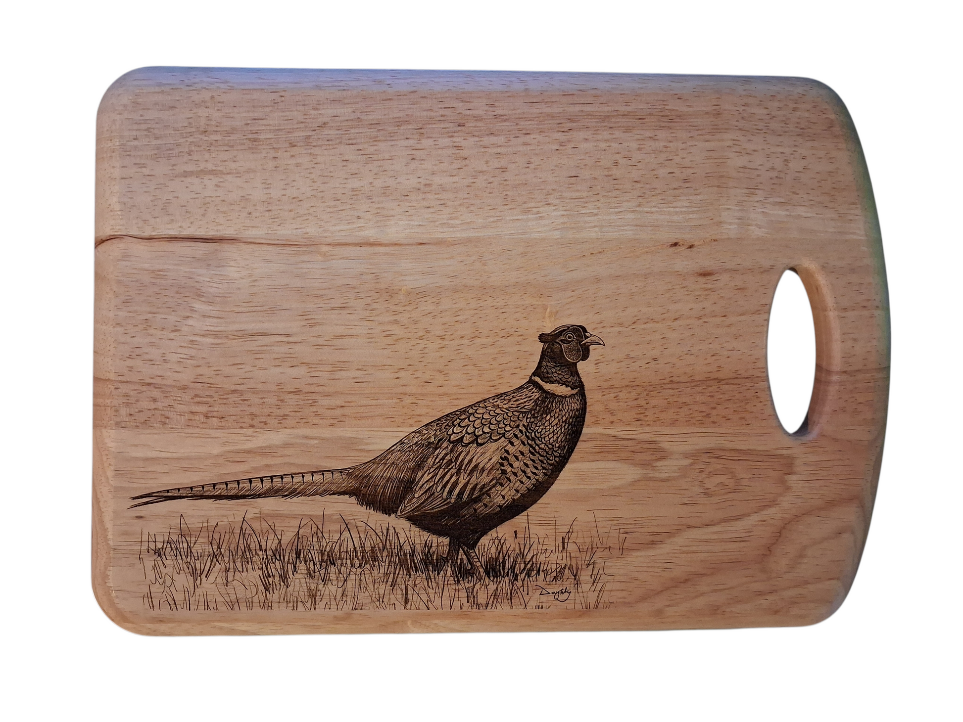 Pheasant Design Medium Chopping Board With Handle Front Image 