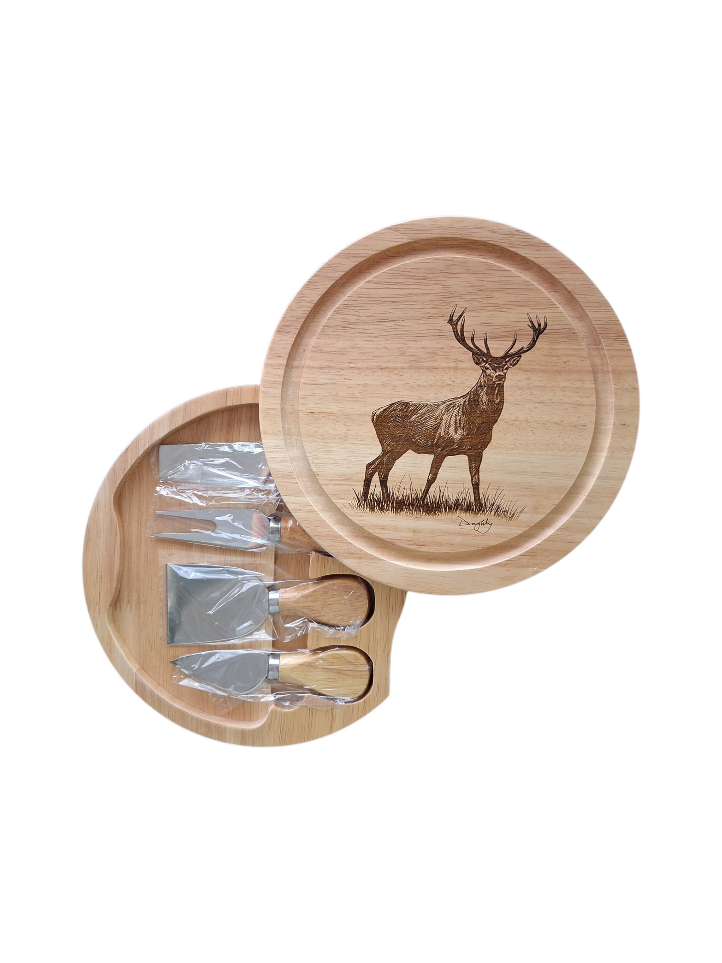 Red Deer Stag Design Cheese Set with Tools Open