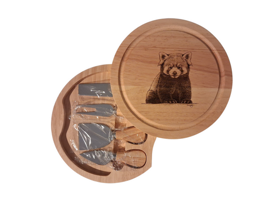Red Panda Design Cheese Board Set with Tools Open Image