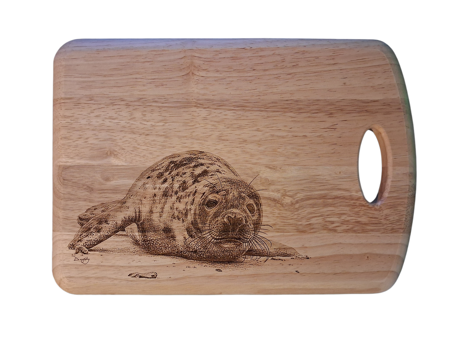 Seal Design Medium Chopping Board With Handle Front Image 