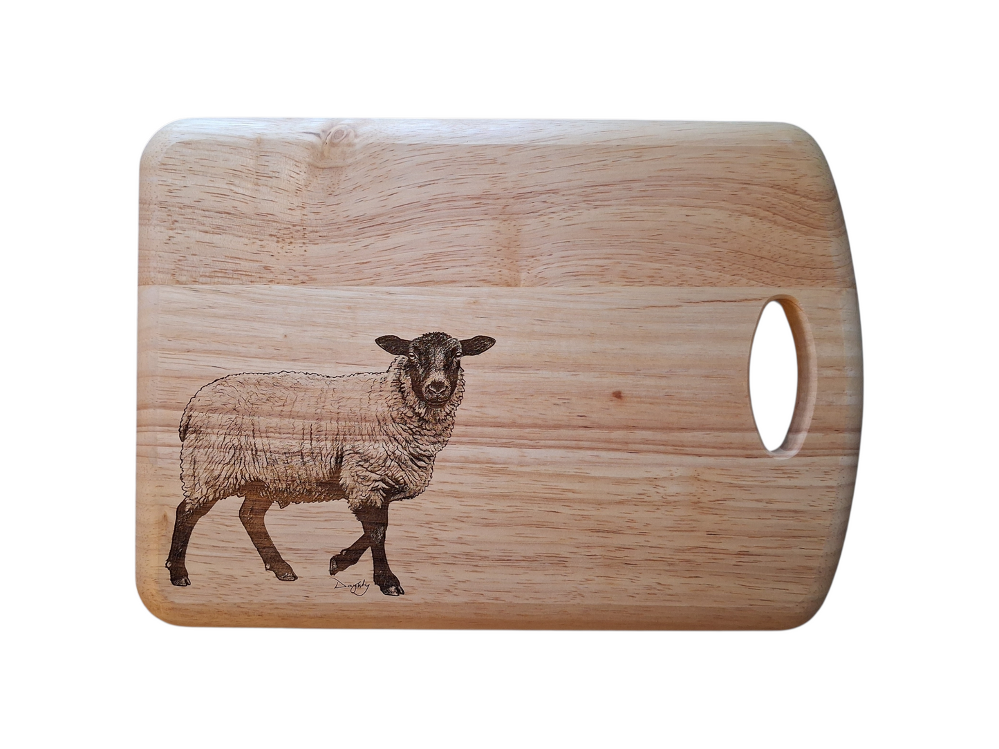 Sheep Design Medium Wooden Chopping Board with Handle Front 