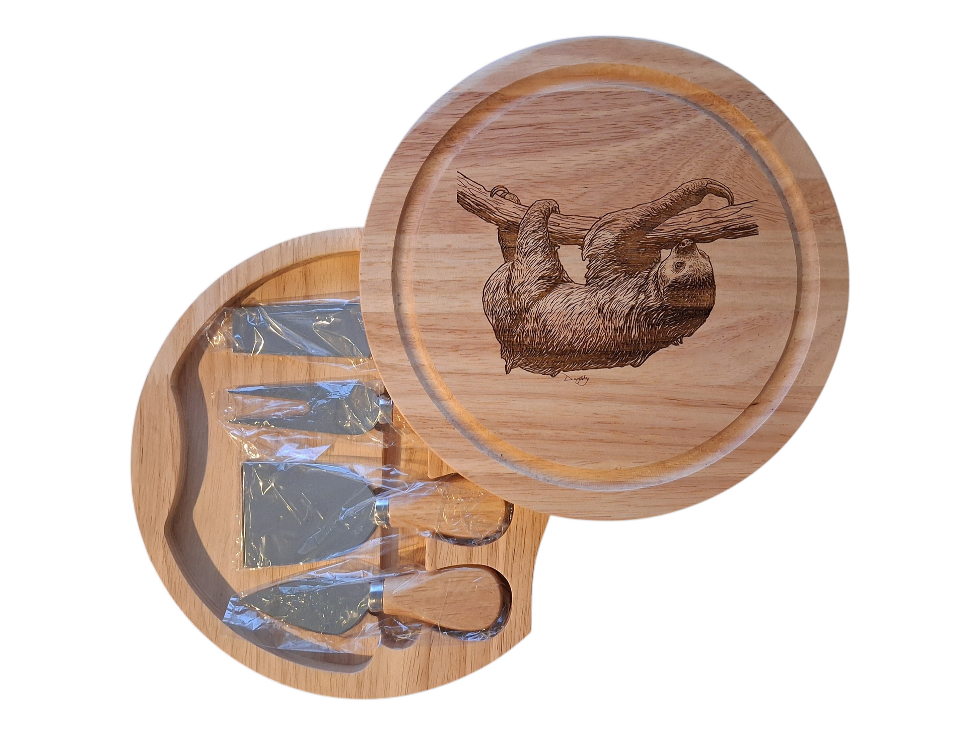 Sloth Design Cheese Board Set with Tools Open 