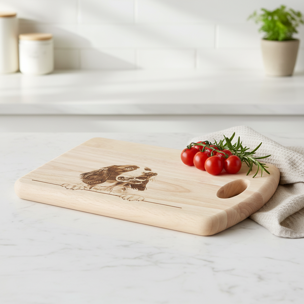 Springer Spaniel Dog Design #2 Medium Chopping Board With Handle Lifestyle 