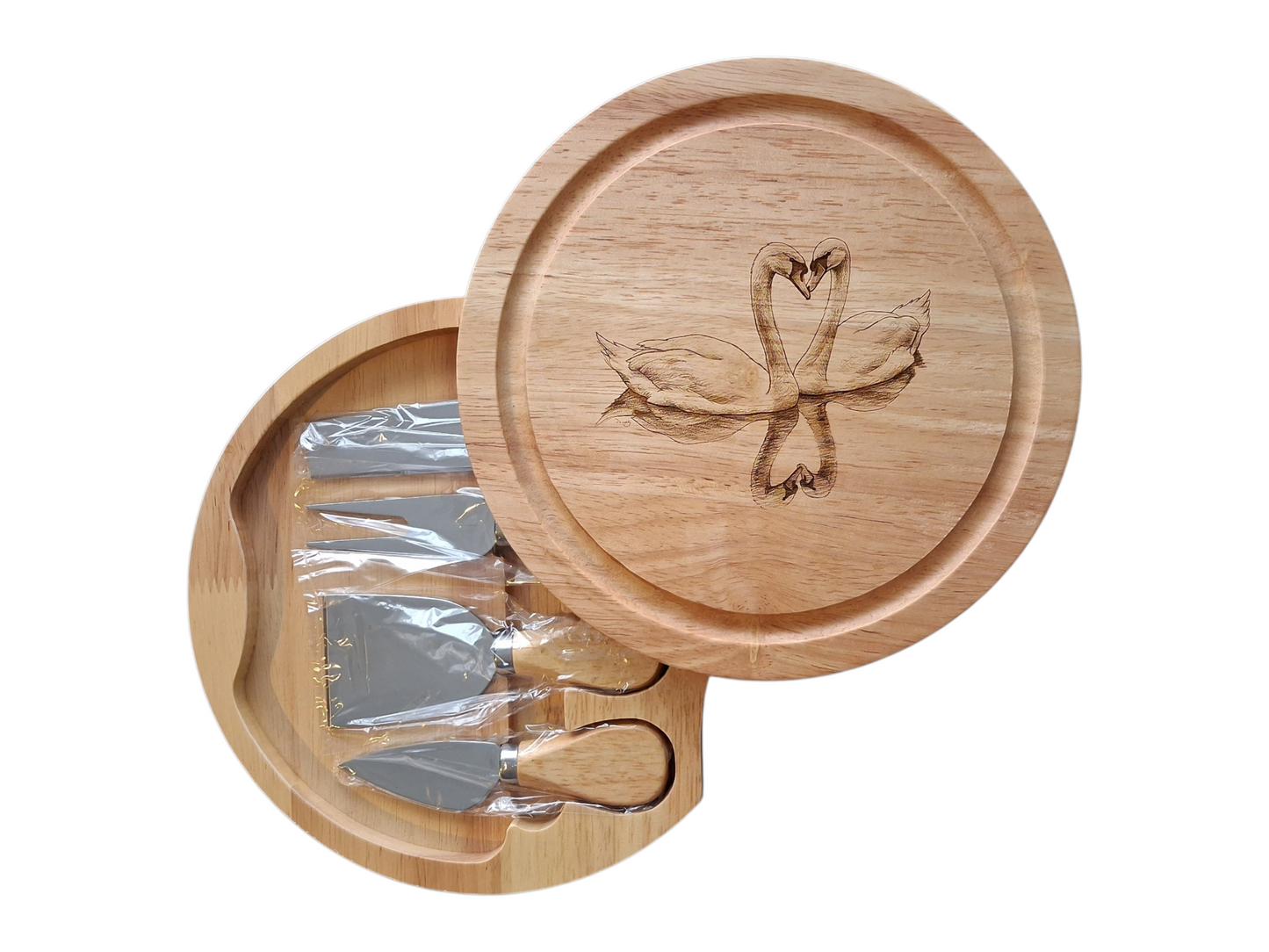 Swans 'Love Is...' Design Cheese Board Set with Tools Open 