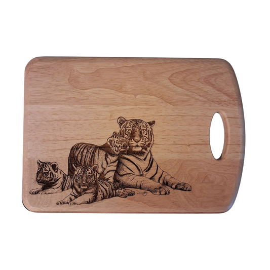 Tiger Family Medium Chopping Board With Handle Front