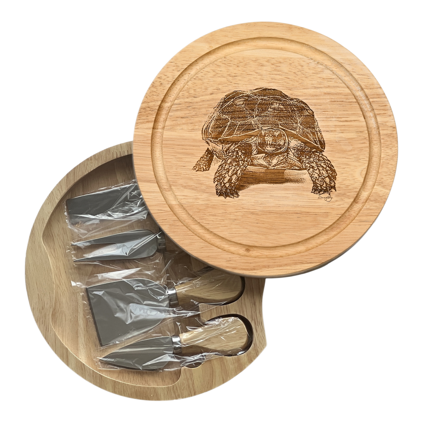 Tortoise Design Cheese Board Set with Tools Open Image 
