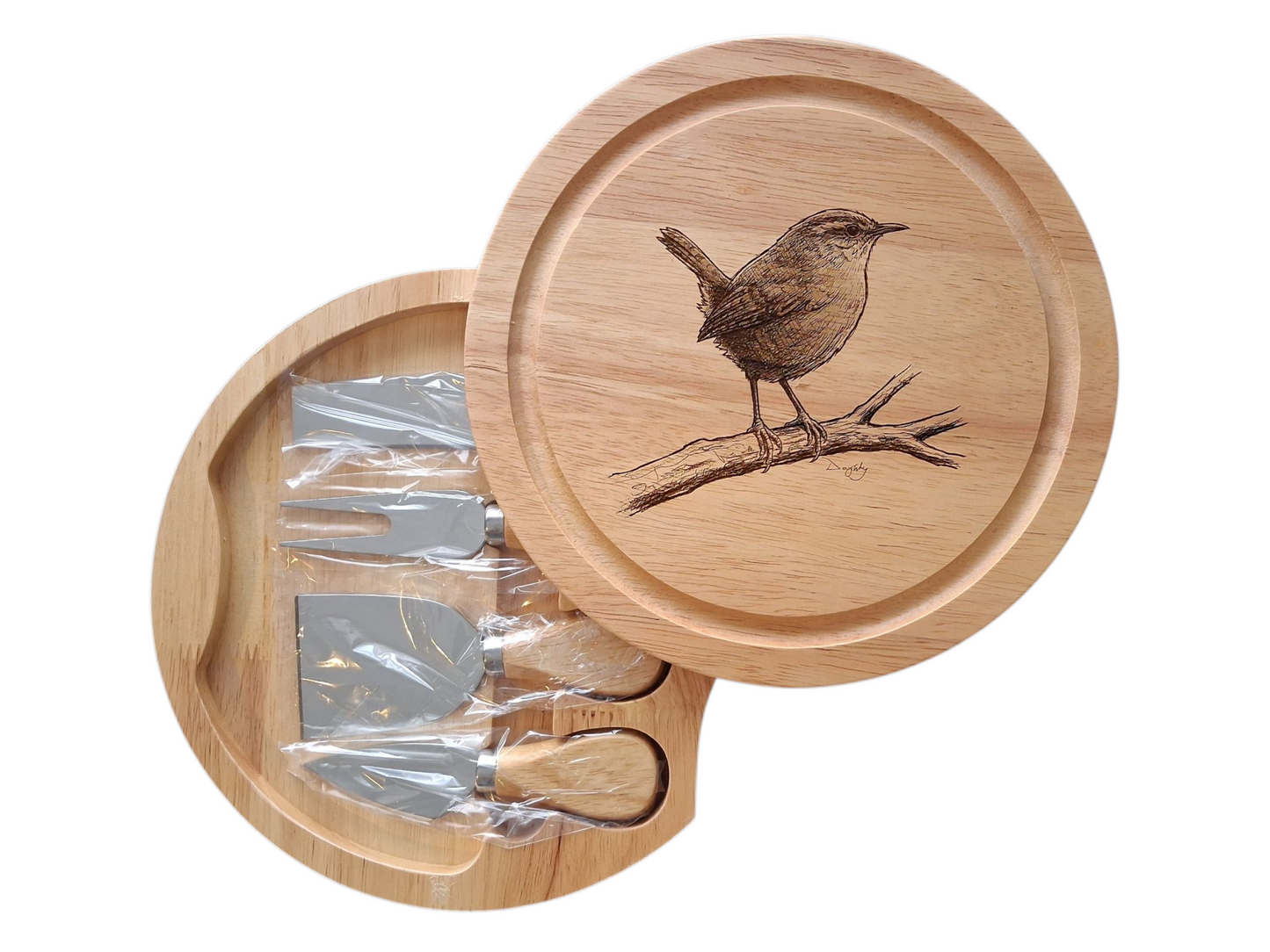 Wren Design Cheese Set with Tools Open 