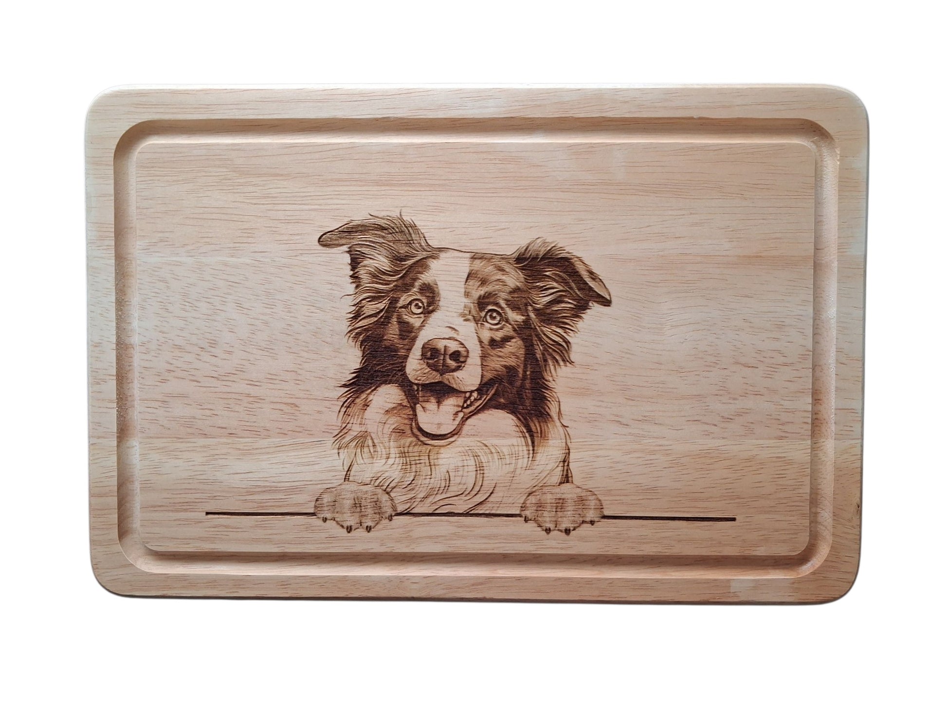 Border Collie Dog Design Small Chopping Board image of front 