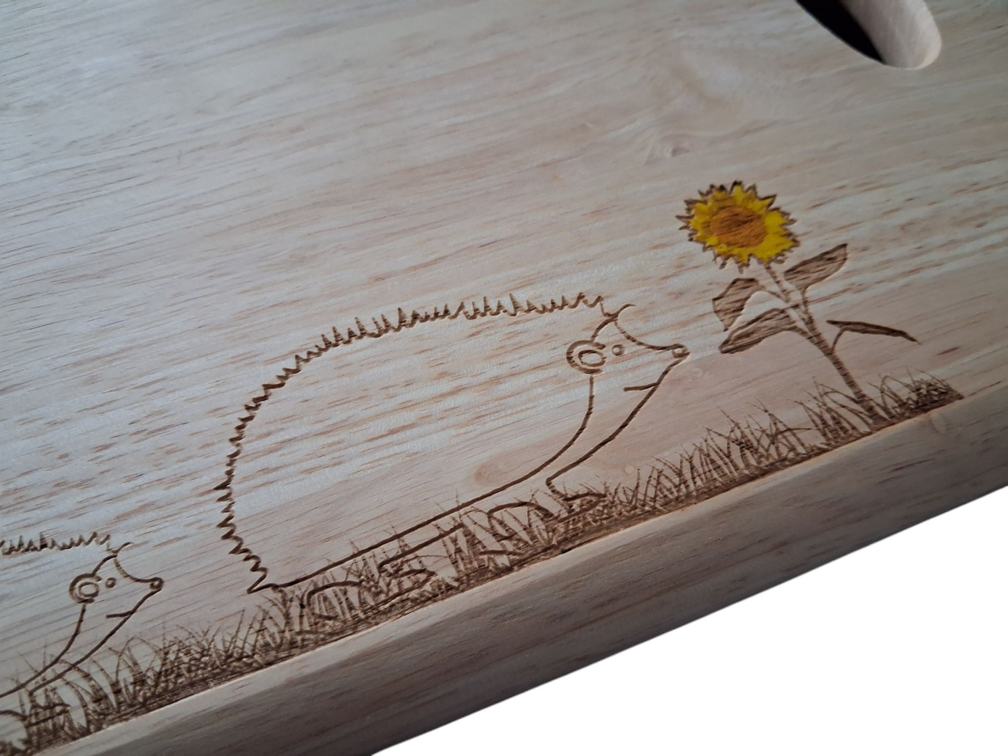 Hedgehogs & Sunflower Chopping Board Photo Close-up 