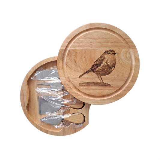 Robin design cheese set with tools photo open