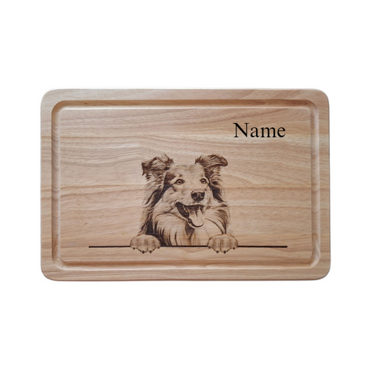 Personalised Rough Collie Dog Design chopping board image of front