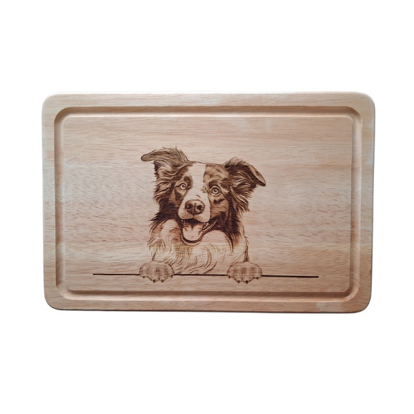 Border Collie Dog Design Small Chopping Board image of front 