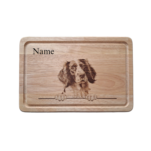 Personalised Springer Spaniel Dog Design Chopping Board image of front 