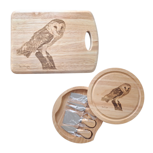 Barn Owl Design Chopping Board and Cheese Set Bundle photo