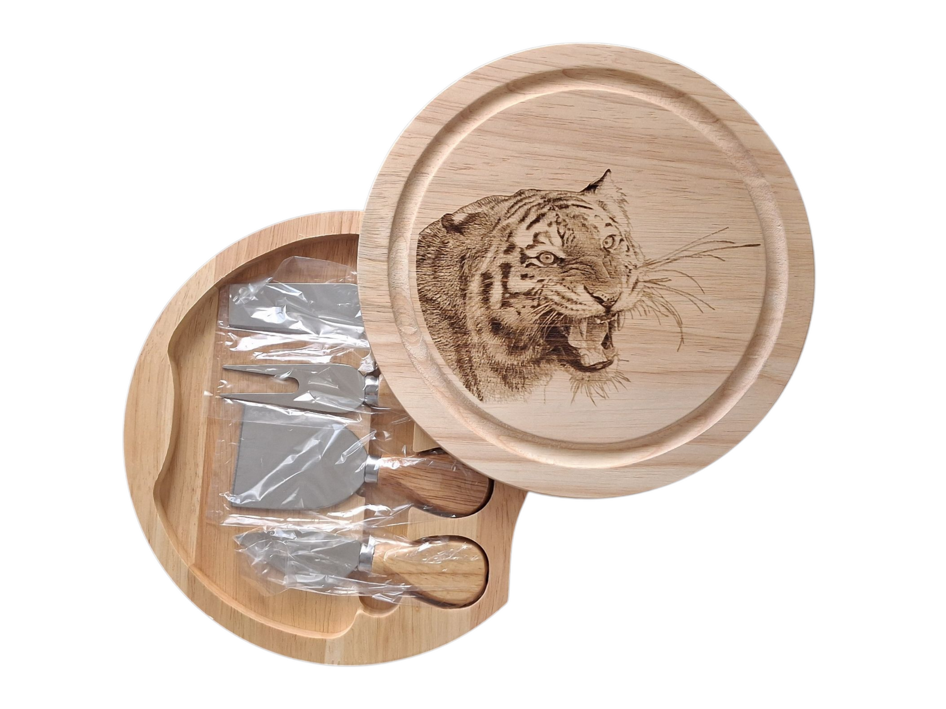 Tiger design cheese set with tools photo open 