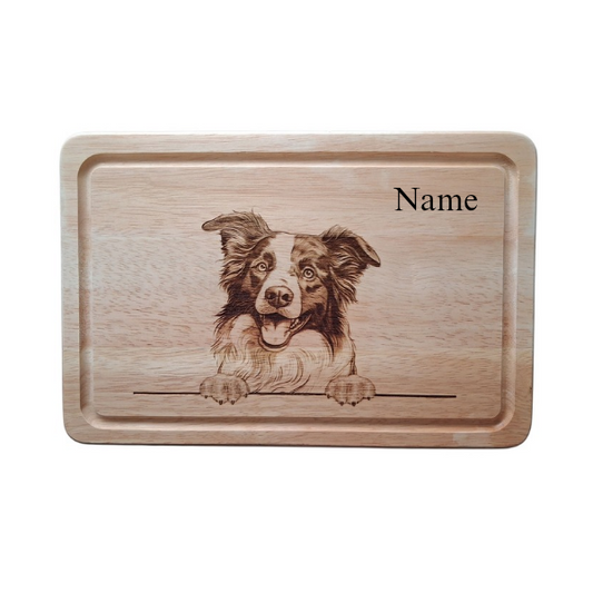 Personalised Border Collie Dog Design Small Chopping Board image of front 