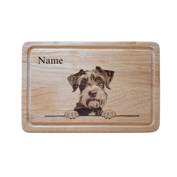 Personalised Schnauzer Design Small Chopping Board with Name image of front 