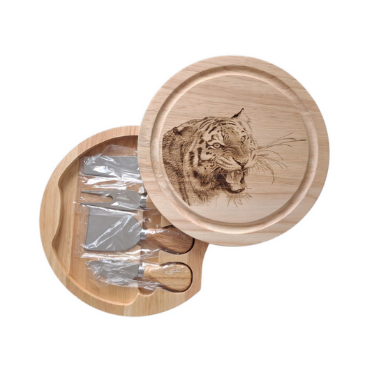 Tiger design cheese set with tools photo open 