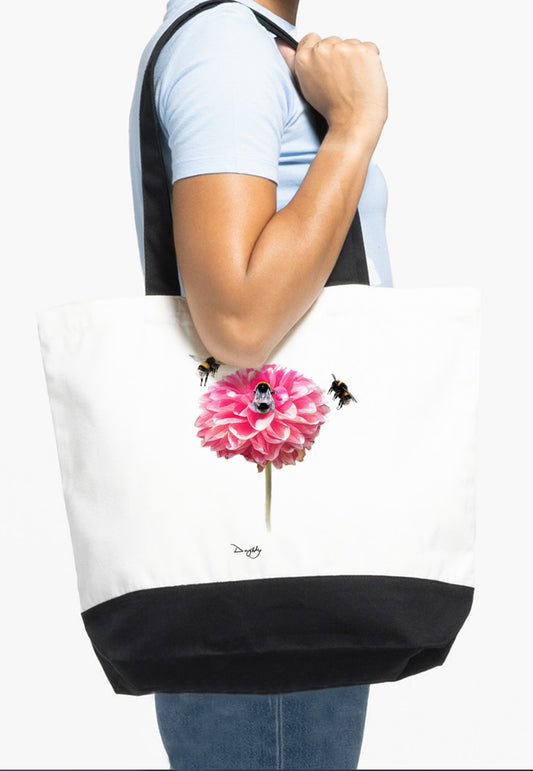 Bee & Dahlia Cotton Canvas Tote Bag (H:38xW:47cm)